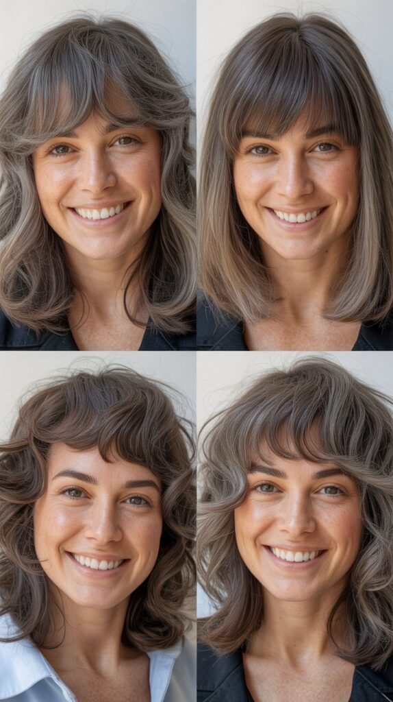 Soft Feathered Bangs with Voluminous Gray Cut