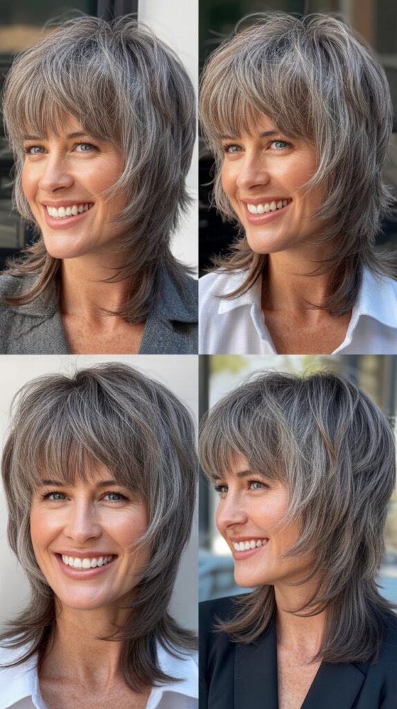 Shaggy Bangs With Multi-Tonal Gray Layers