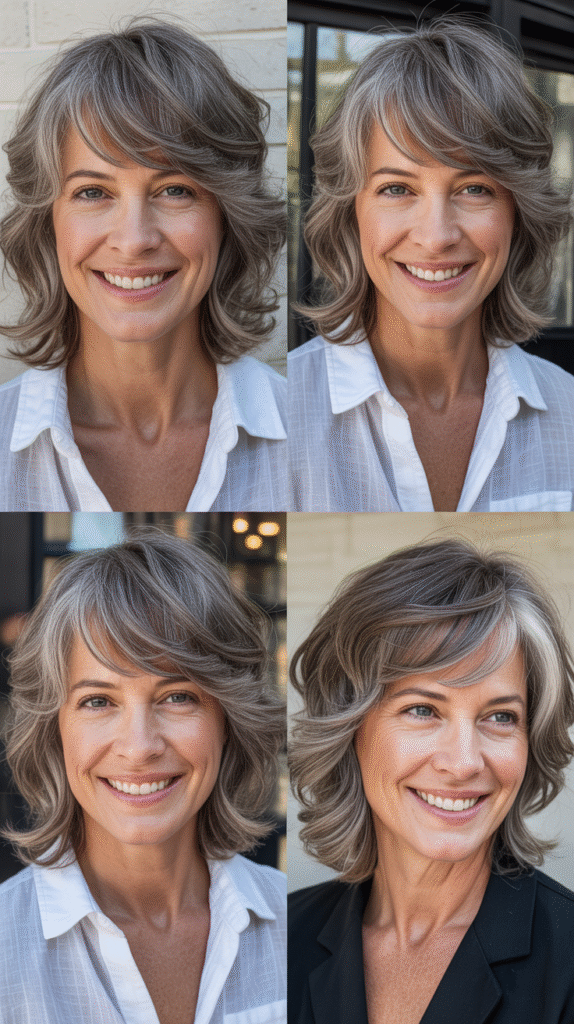  Asymmetric Bangs with Angled Gray Bob