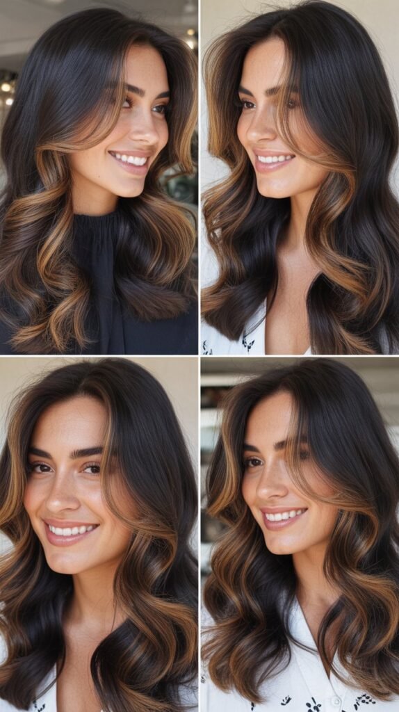 Caramel Highlights on Black Hair