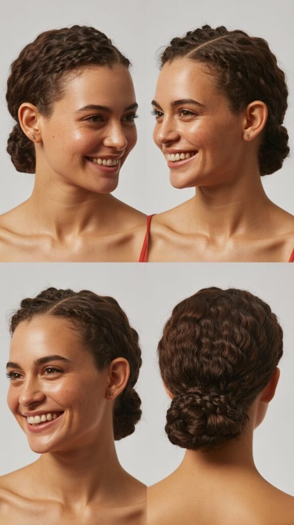  Braided Low Bun with Curly Texture
