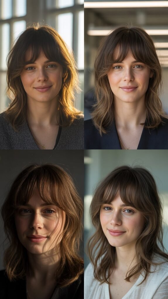 Wispy Bangs in Different Lighting Environments