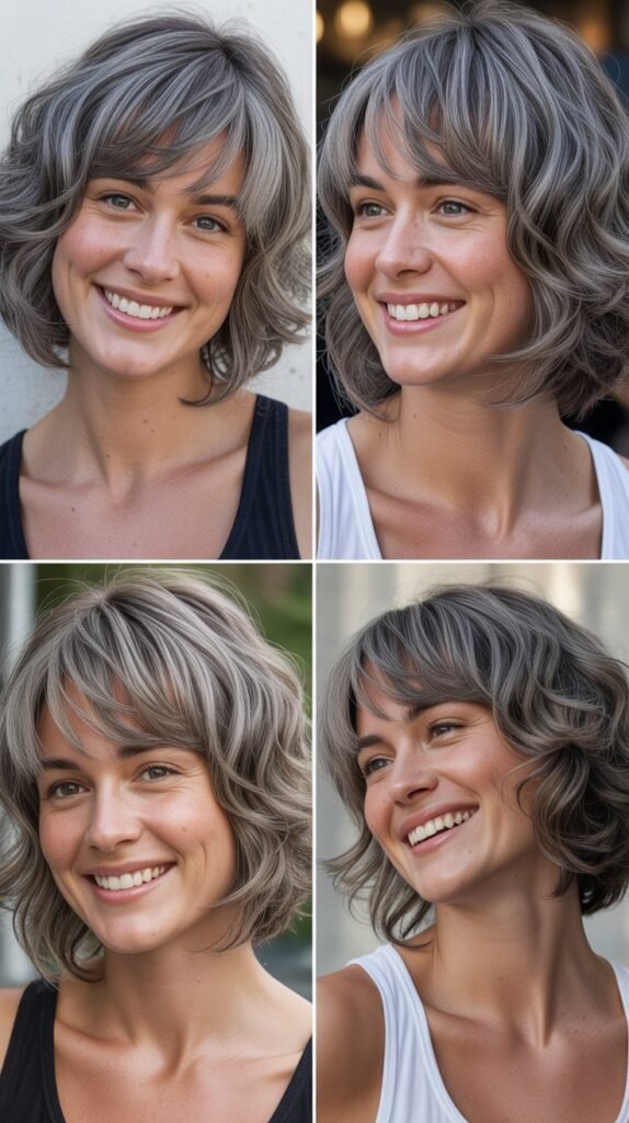 . Side-Swept Bangs with Textured Gray Waves