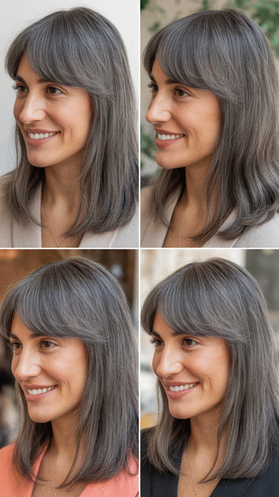 Side-Swept Bangs With Layered Salt-And-Pepper Locks