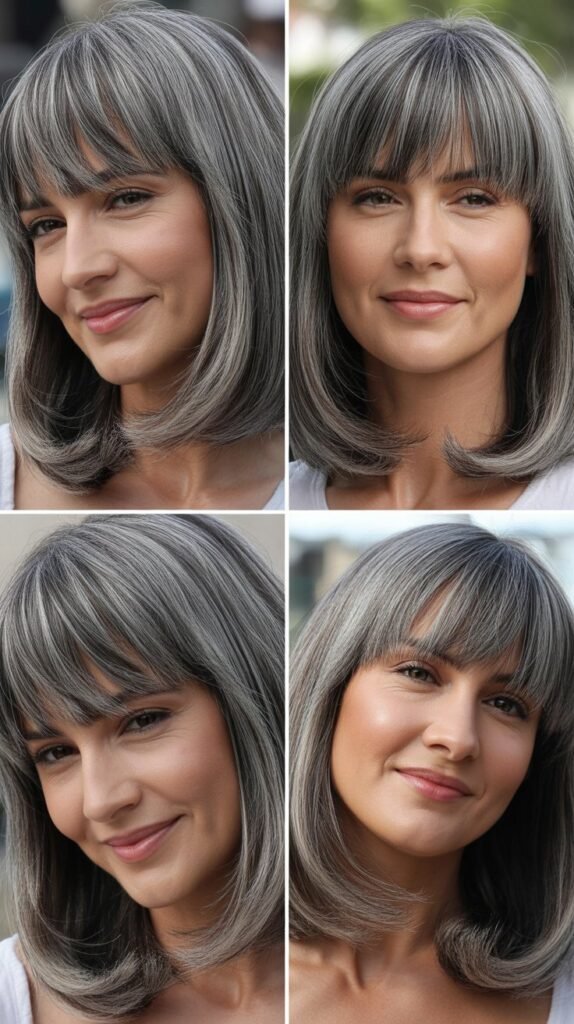  Full Side Bangs with Gray Voluminous Layers