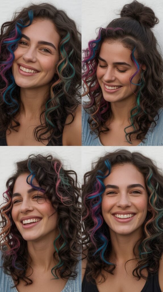  Peekaboo Rainbow Highlights on Dark Curls