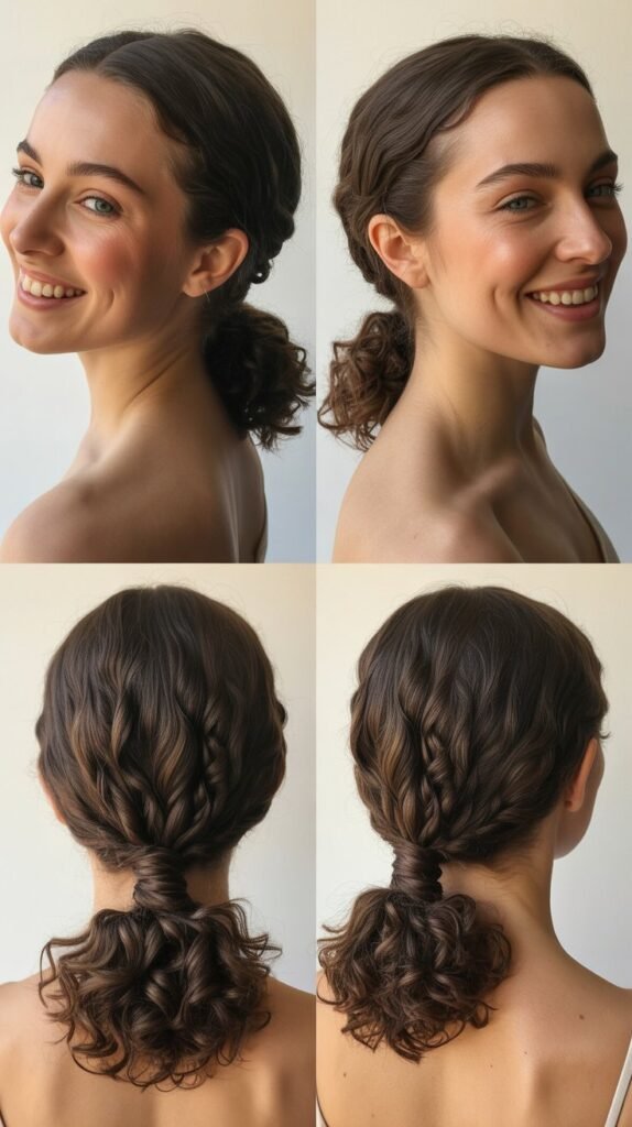 5. Twisted Low Ponytail with Curly Ends