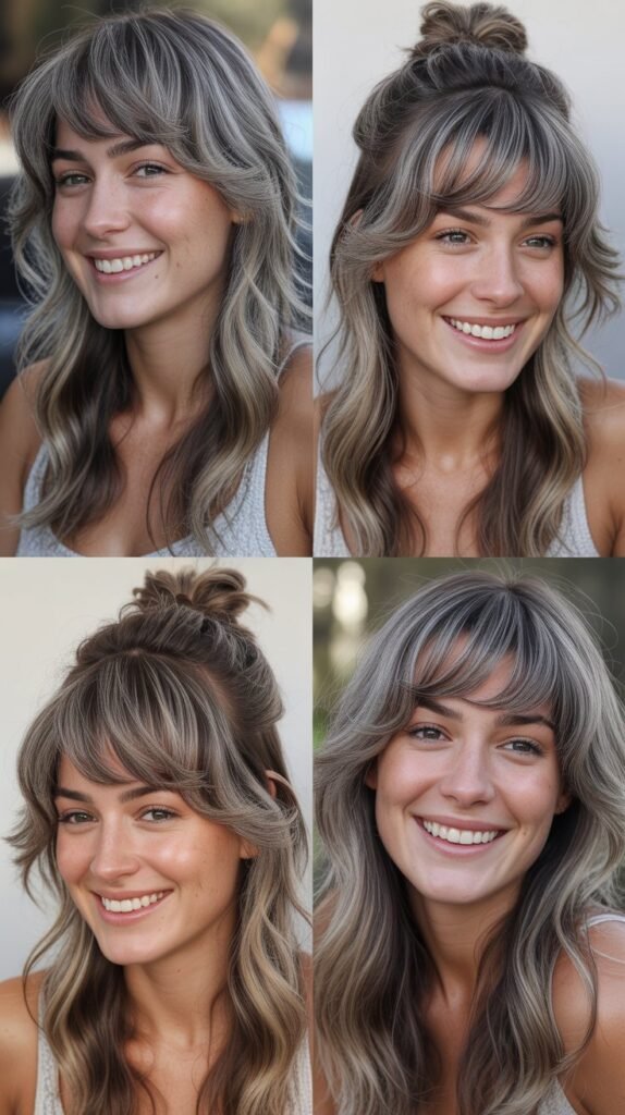 Long Wispy Bangs With Gray Beachy Layers