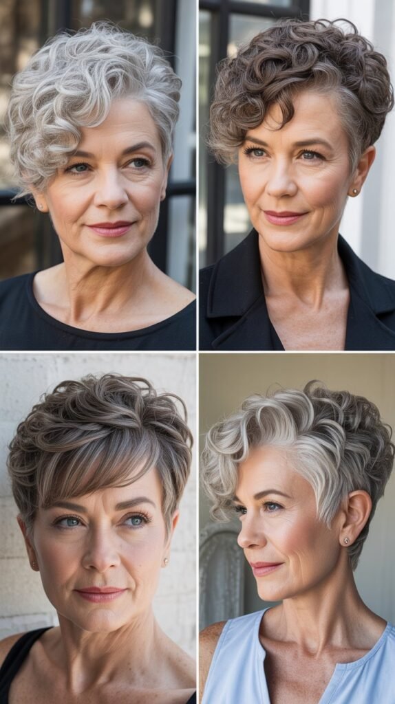 Curly Pixie with Asymmetric Fringe