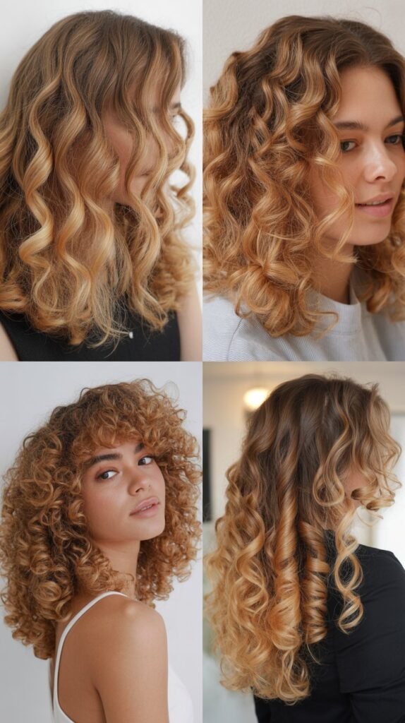  Honey Blonde Balayage on Spiral Curls