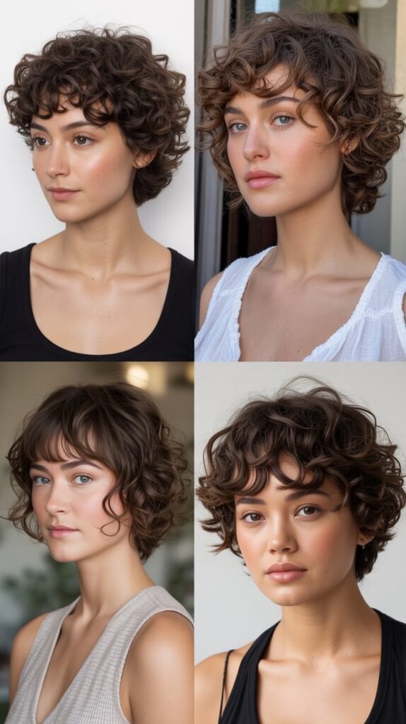 Curly Pixie with Long Bangs