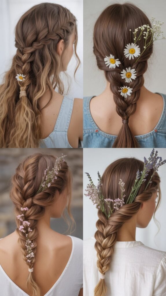 Classic Three-Strand Braid with Flowers