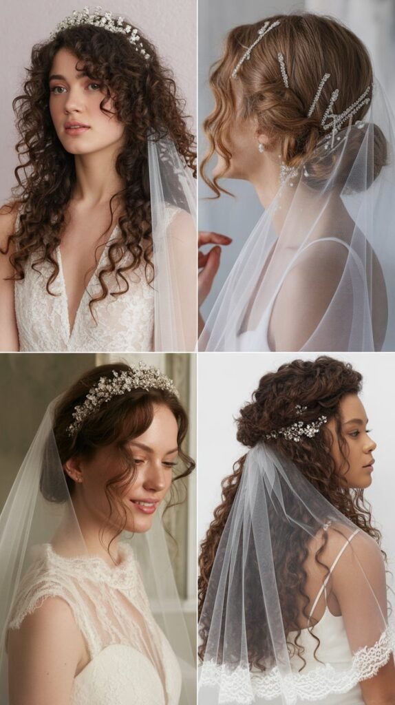  Natural Curls with Crystal Headpiece and Juliet Veil