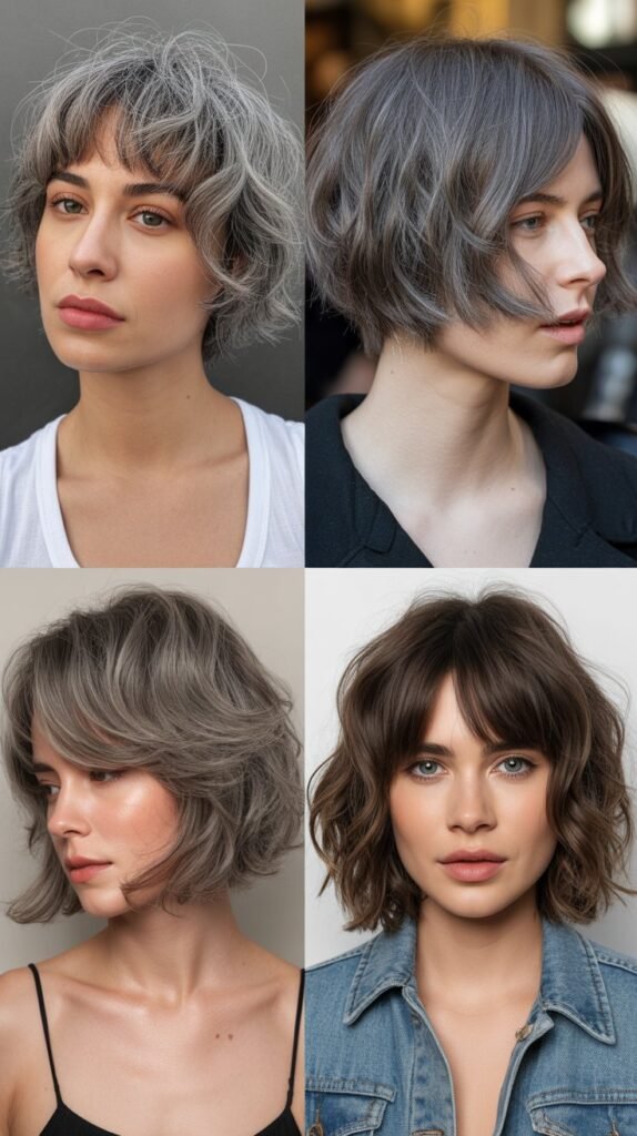 Textured Bangs with Gray Shag Bob