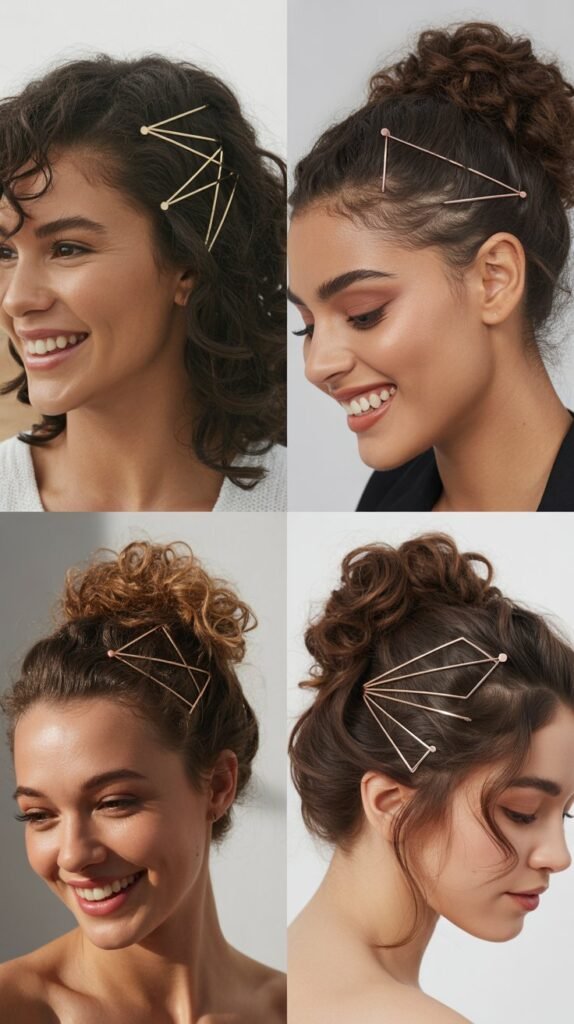  Sculpted Curly Updo with Geometric Pins