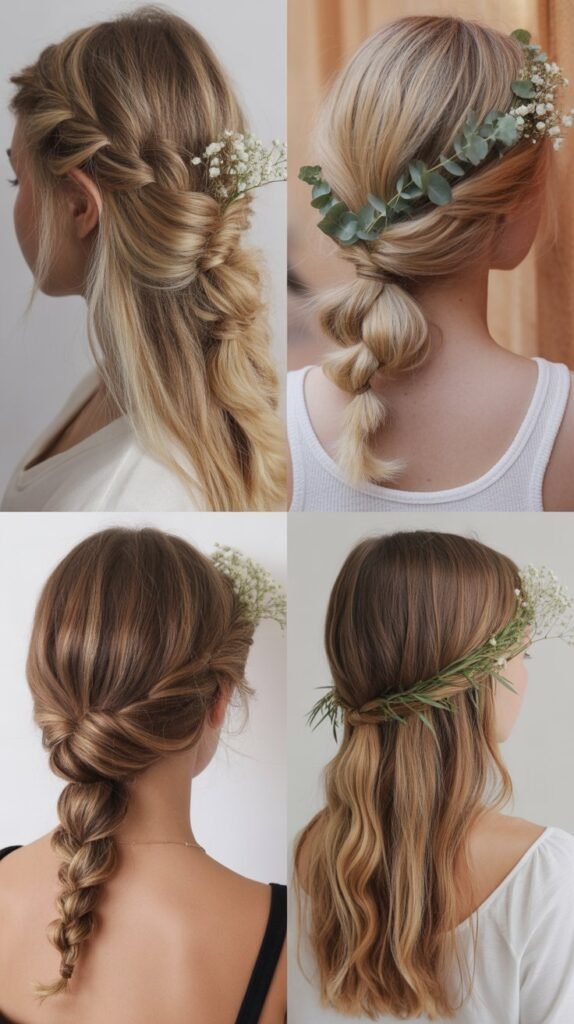 Twisted Half-Up with Floral Accents