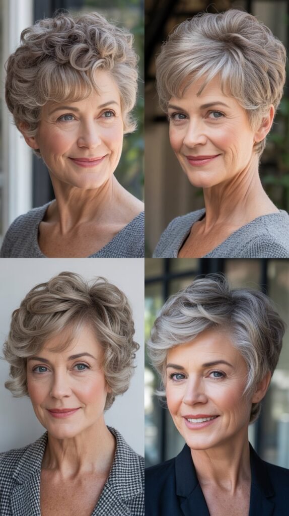 Soft Curly Pixie with Side-Swept Volume