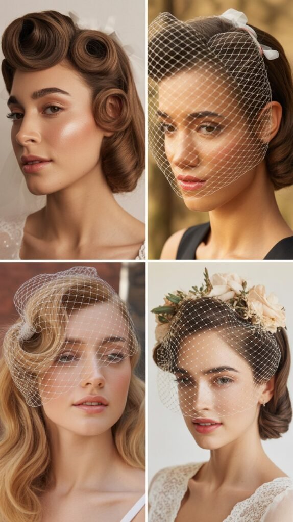 Vintage-Inspired Victory Rolls With Modern Veils