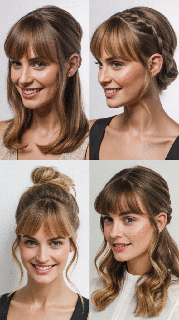 Long Bangs with Updos and Half-Up Styles