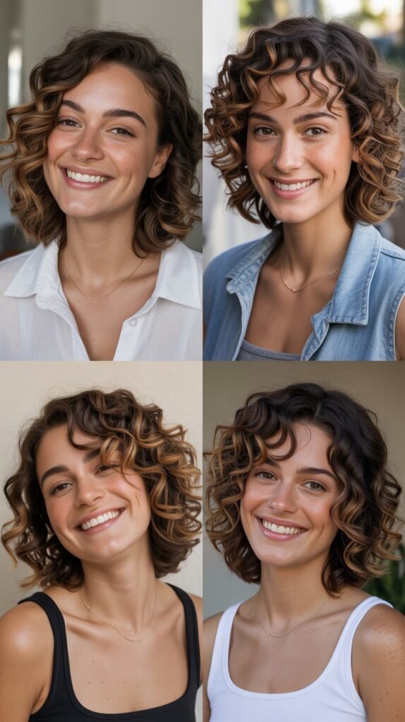  Chestnut Highlights on Curly Lob