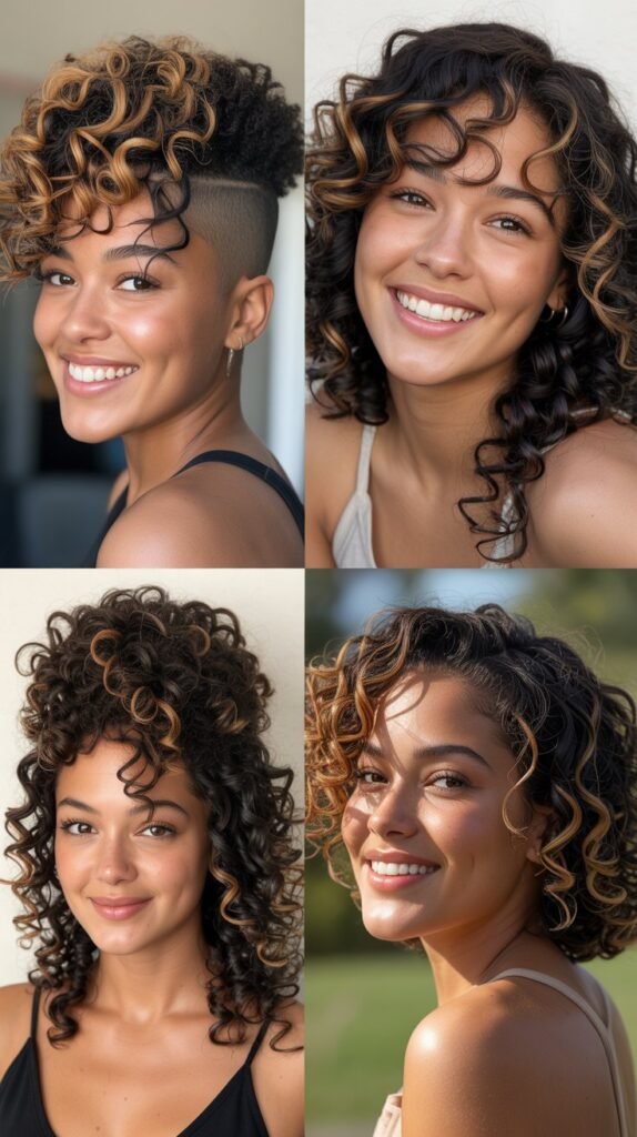 Butterscotch Highlights on Curly Mohawk