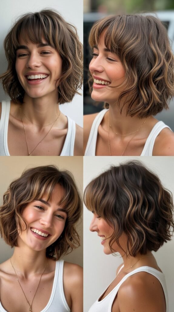 6. Tousled Bob With Long Textured Bangs
