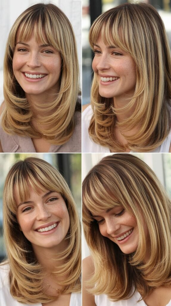 Blunt Bangs with Champagne Blonde Straight Hair