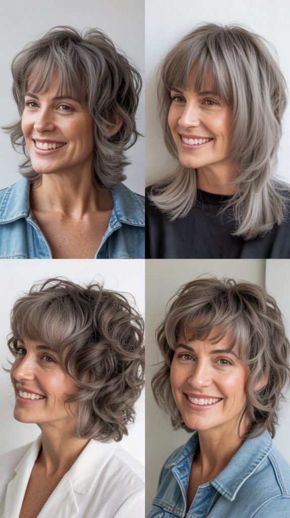 Wispy Baby Bangs with Layered Gray Shag