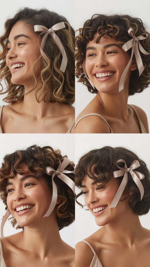 Ash Blonde Ribbons on Curly Bowl Cut