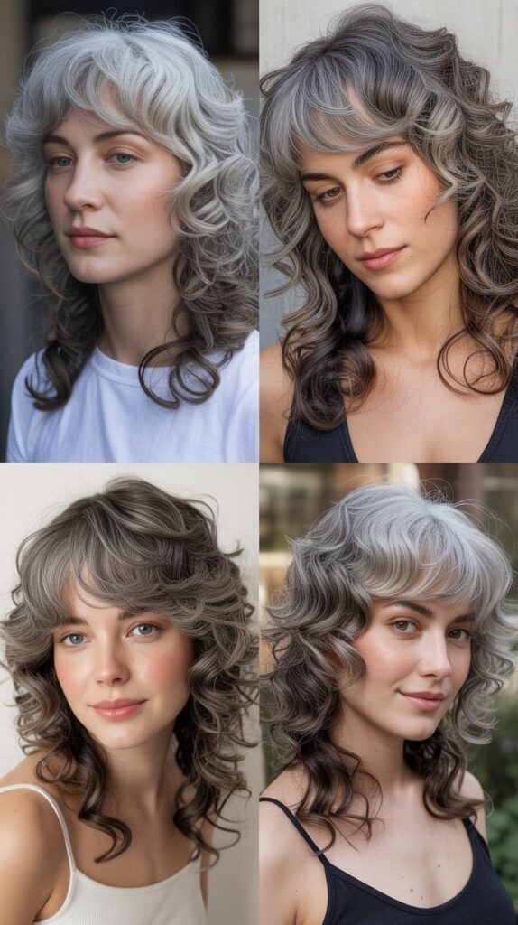 Swoopy Bangs with Gray Curls