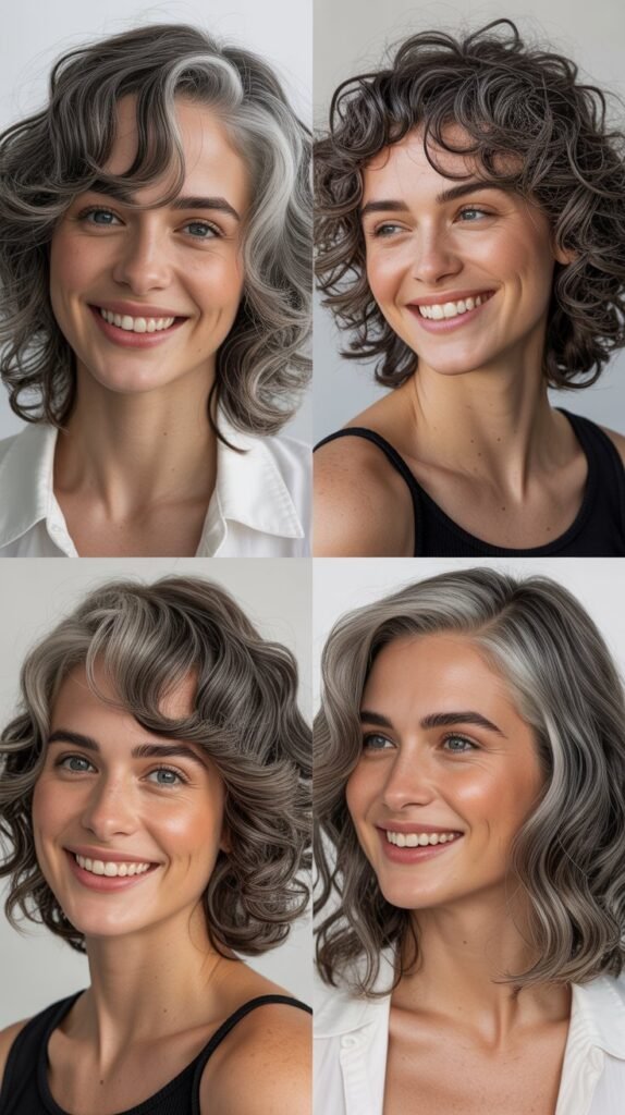 Textured Side Fringe With Gray Wavy Midi