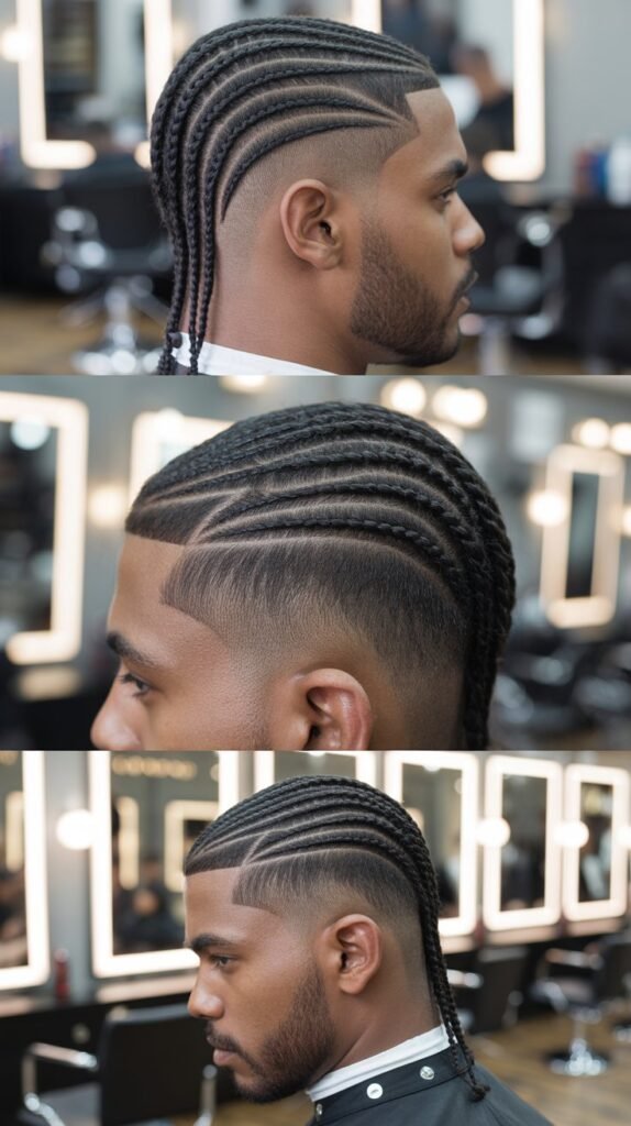 Side Part Cornrows With Fade