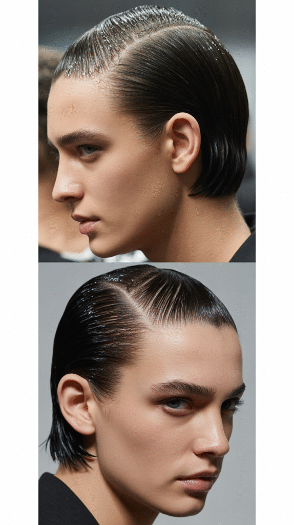 Blunt Cut With Slicked-Back Styling