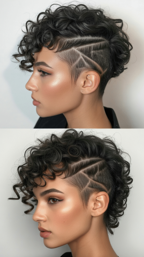 Curly Mohawk with Tapered Sides