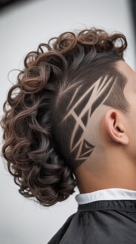  Curly Undercut with Designs and Long Top