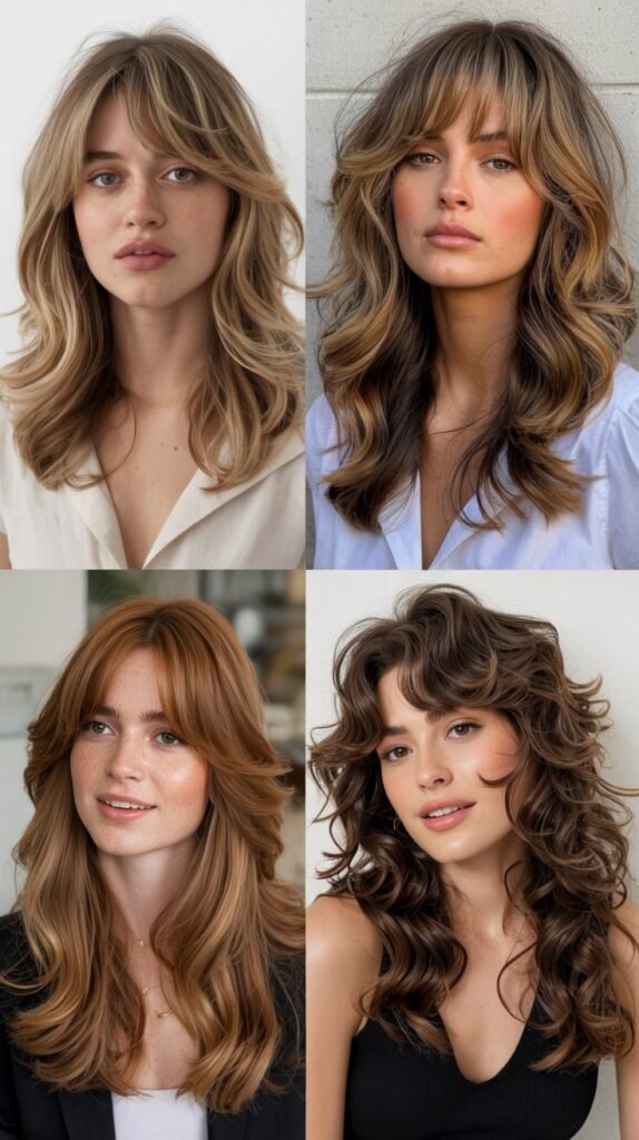  Wispy Curtain Bangs With Long Layered Waves