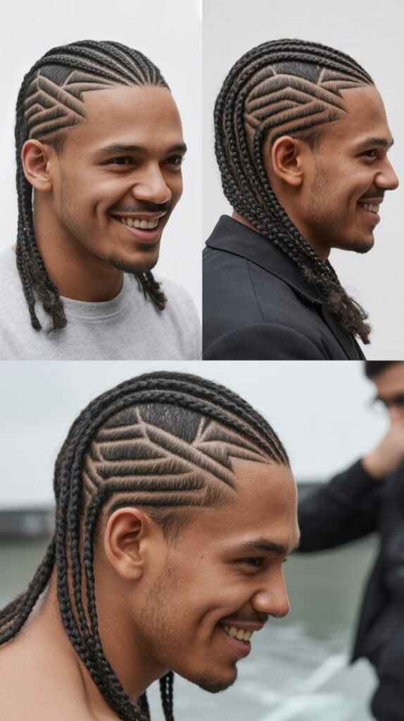 Cornrows with Shaved Lines and Parts