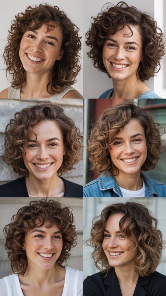  Midi-Length Curls with Curved Layers