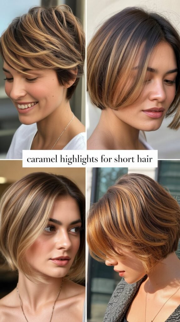 Caramel Highlights for Short Hair