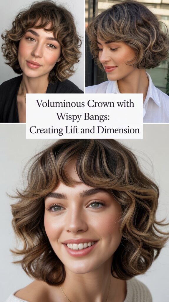 Voluminous Crown With Wispy Bangs: Creating Lift and Dimension