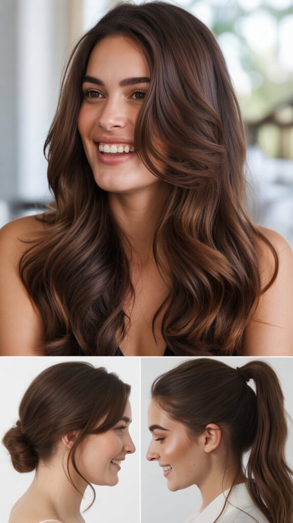 Dark Chocolate Brown on Long Hair