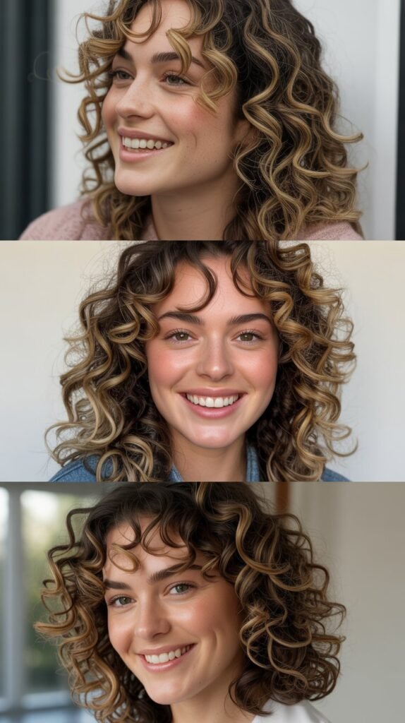 Curly Hair with Face-Framing Highlights