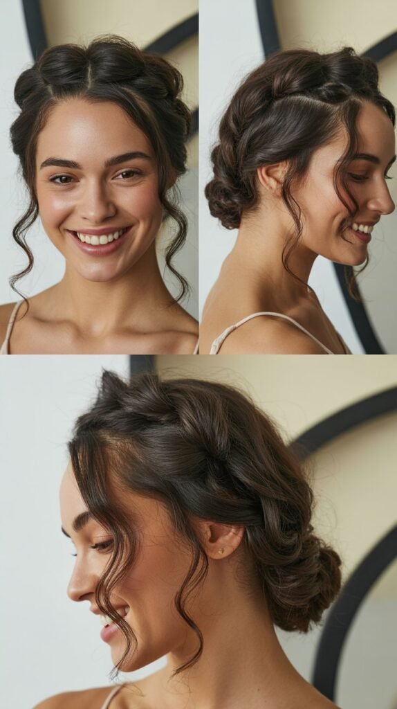 Half-Up Twisted Crown with Cascading Curls