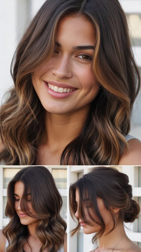 Dark Chocolate Brown with Caramel Balayage