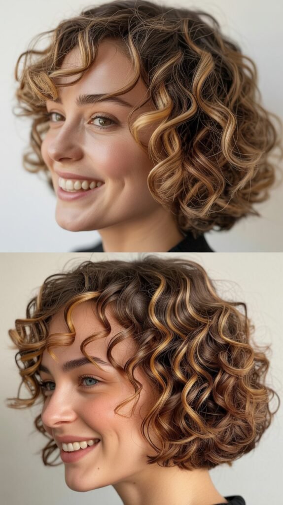  Toffee Highlights with Curly Bob Layers