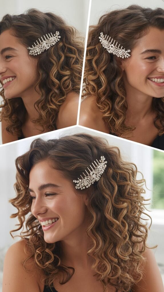  Cascading Curls with Crystal-Studded Comb