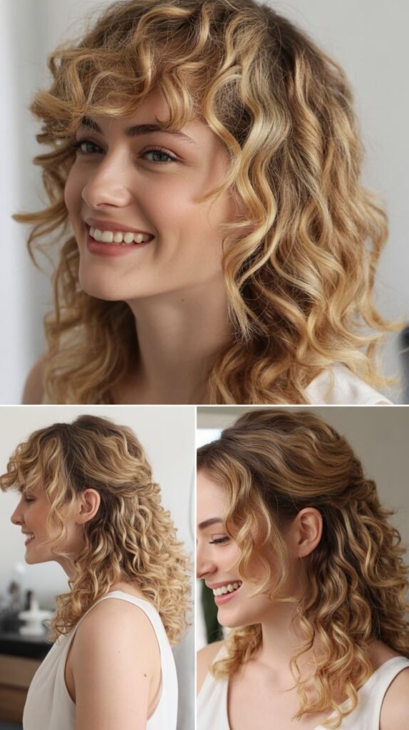 Warm Honey and Cool Ash Blonde Mix on Curls