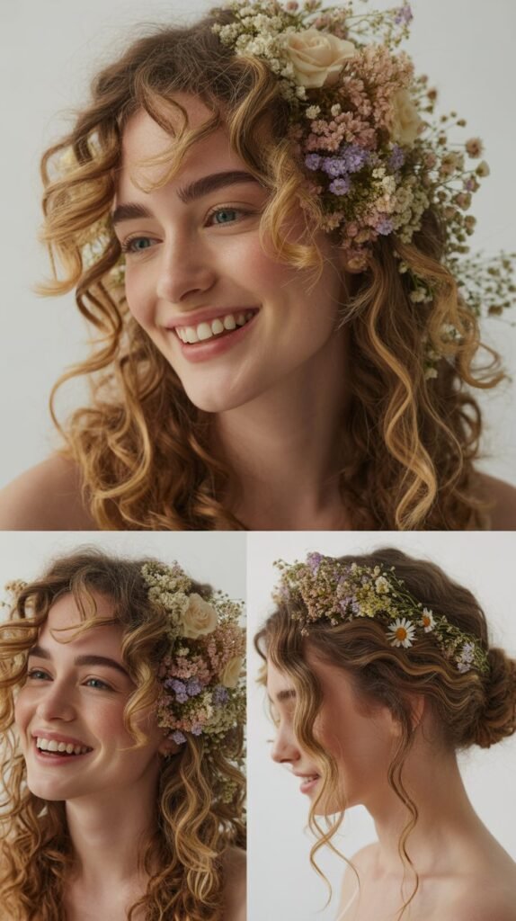 Whimsical Flower Placement Throughout Curls