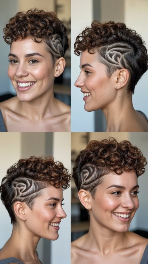 Curly Pixie with Shaved Design