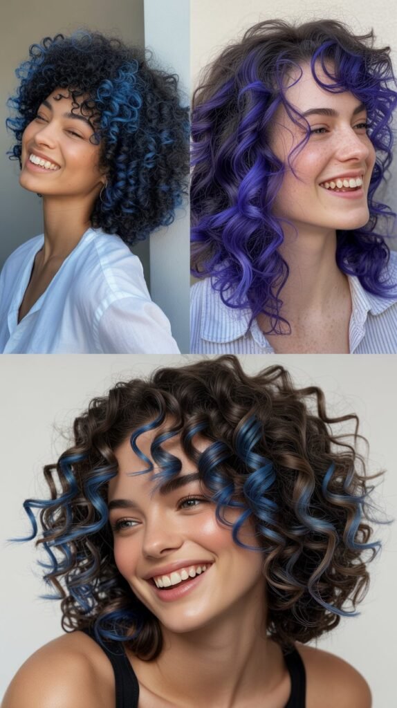  Cobalt Blue Balayage on Tight Curls